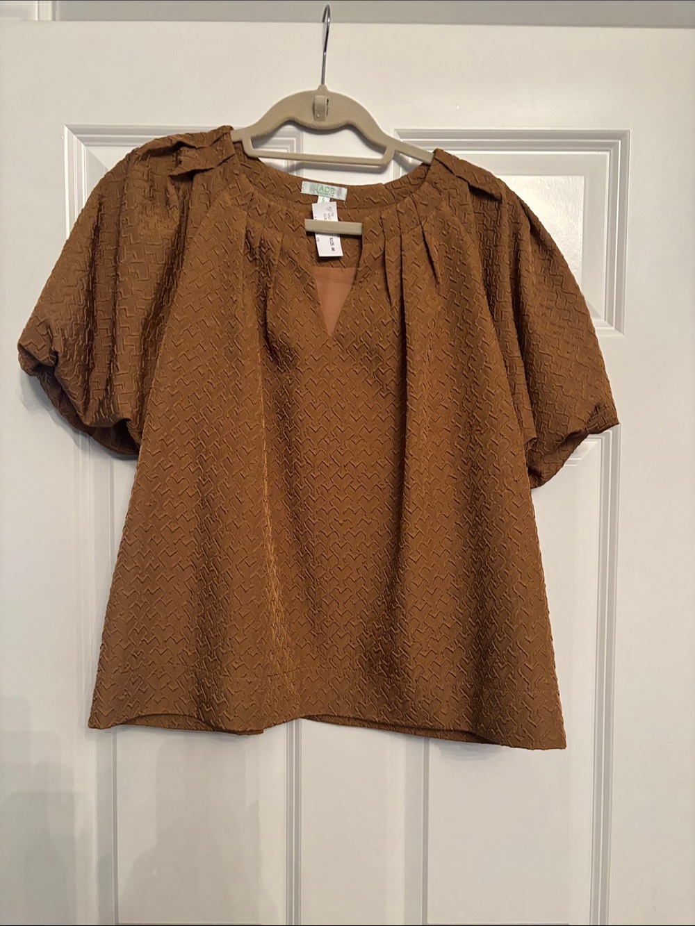 Jade Rust-Brown Textured Puff Sleeve Blouse